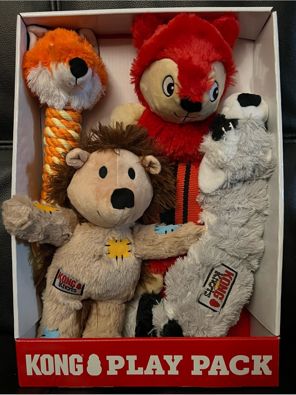 Kong Plush Play Pack - Red, Orange, Gray, Tan